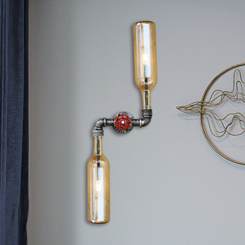 Sikunuo | Glass Gray/Blue Wall Light Wine Bottle 2 Lights Industrial Style Wall Mount Light for Living Room