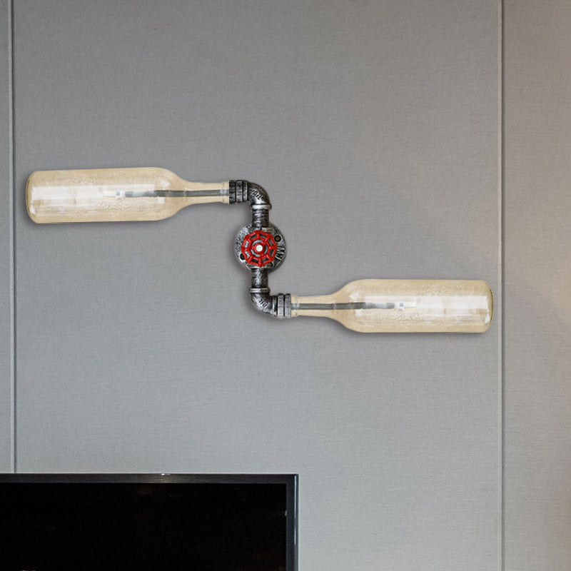 Sikunuo | Glass Gray/Blue Wall Light Wine Bottle 2 Lights Industrial Style Wall Mount Light for Living Room