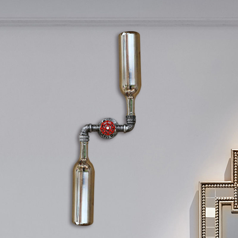 Sikunuo | Glass Gray/Blue Wall Light Wine Bottle 2 Lights Industrial Style Wall Mount Light for Living Room