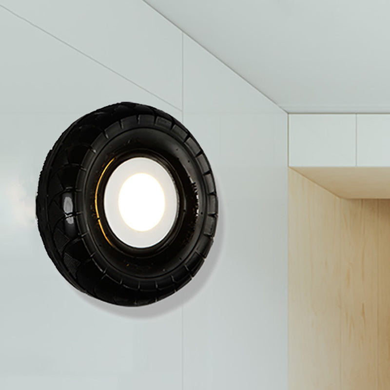 Sikunuo | Tyre Metallic Wall Light Farmhouse Style LED Corridor Wall Mount Lighting in Black, 10"/16" Width