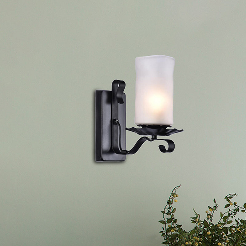 Sikunuo | Cylinder Bathroom Wall Light Industrial Frosted Glass 1 Light Black Wall Light
