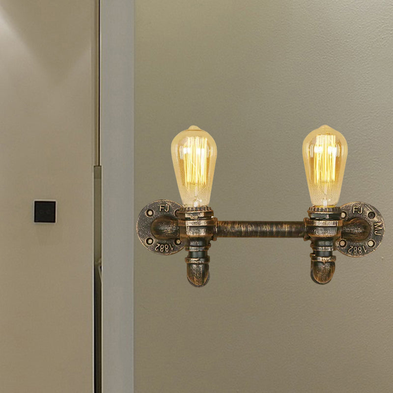 Sikunuo | Aged Brass 2 Lights Wall Sconce Light Rustic Industrial Wrought Iron Exposed Wall Mount Light