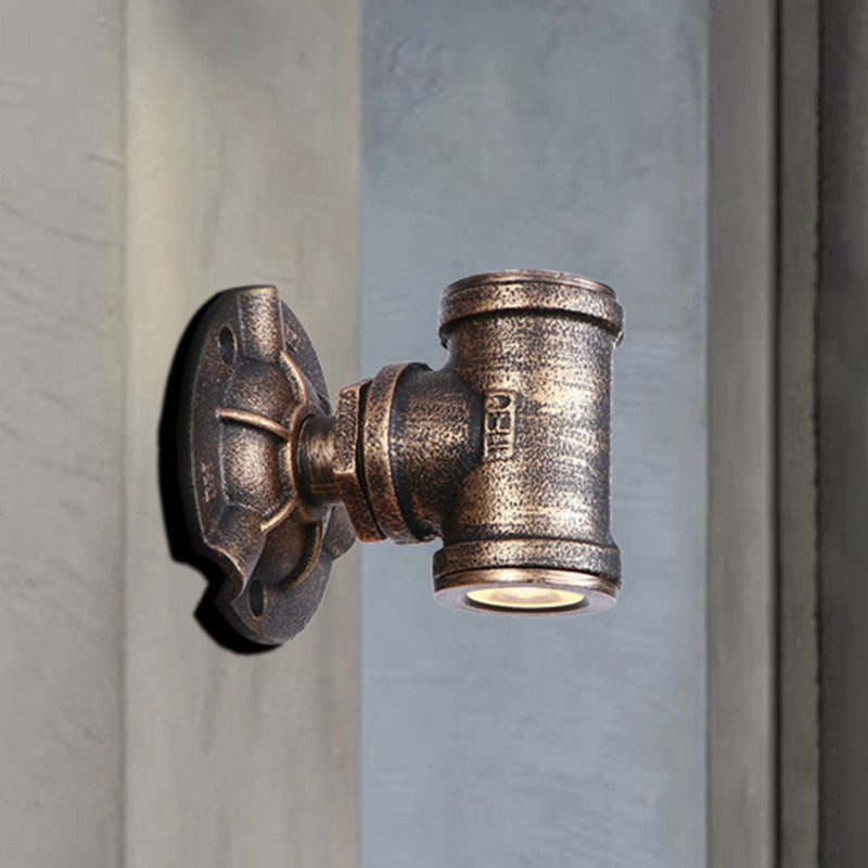 Sikunuo | Antique style pipe wall lighting fixture 1 light wrought iron wall mount fixture in bronze for hallway