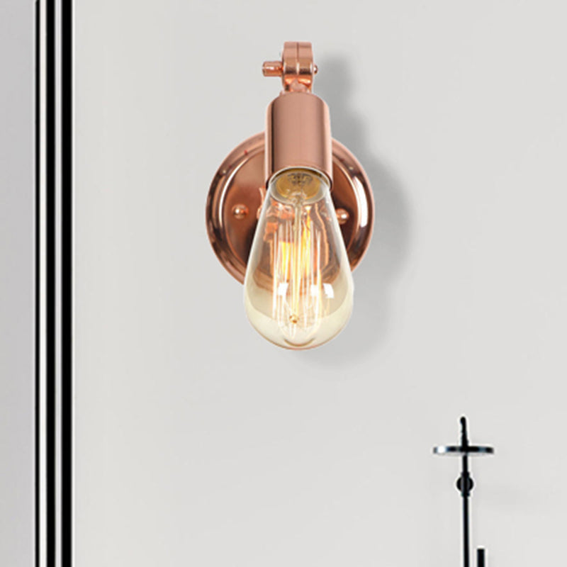 Sikunuo | Rose Gold Armed Wall Light Retro Industrial Iron 1 Light Bathroom Rotatable Wall Lamp with Exposed Bulb