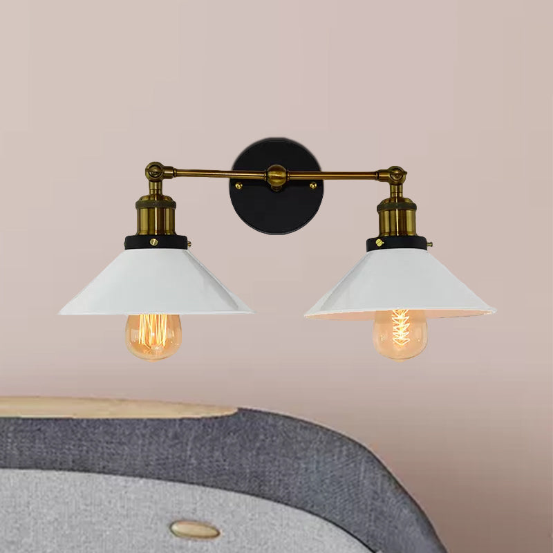 Sikunuo | 2 heads wall light industrial stylish tapered shade metal wall sconces lighting in black/white for living room