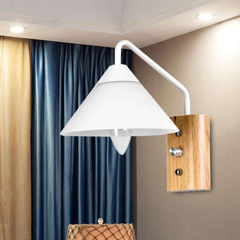 Sikunuo | Milk glass conical wall lamp dining room corridor 1 light modern wall light with wooden base