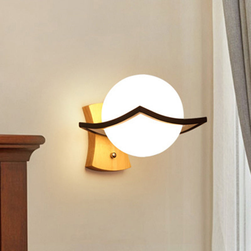 Sikunuo | Contemporary globe shade wall lamp 1 head milk glass wall lamp in white for bedside table