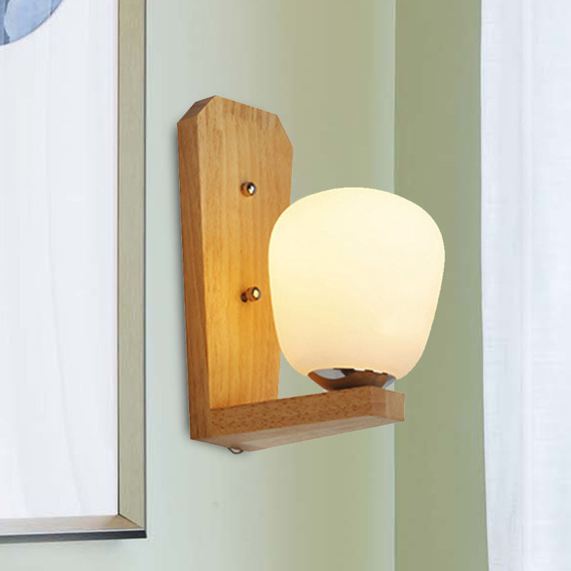Sikunuo | 1 Light Balloon-Shaped Wall Lamp Japanese Milk Glass Wall Lamp in White for Hotel Dining Room