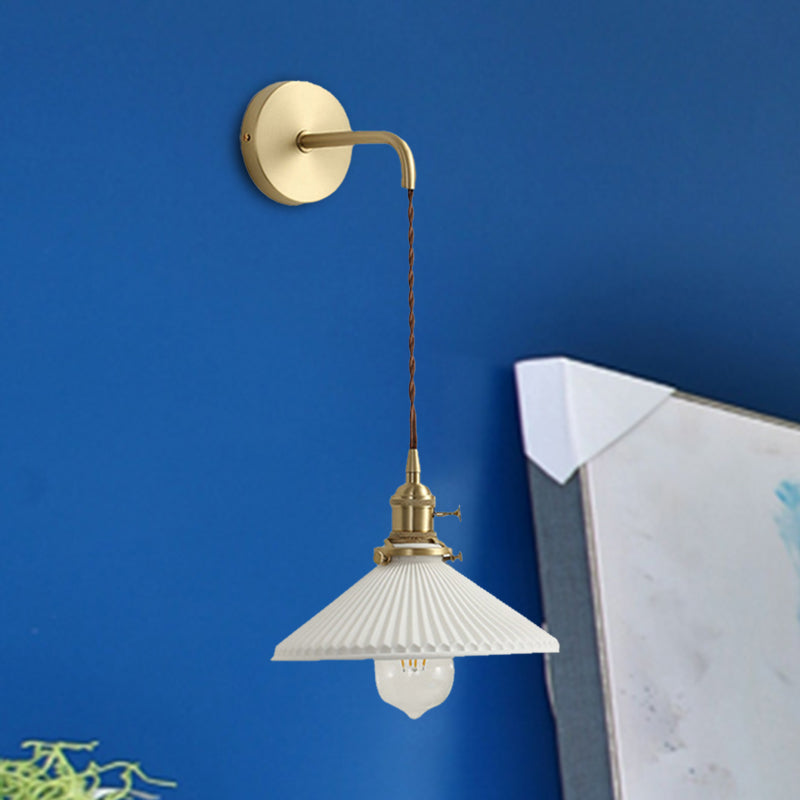 Sikunuo | Ceramic Ribbed Cone Wall Recessed Lamp 1 Light Modern Stylish Pendant Light in White for Hallway