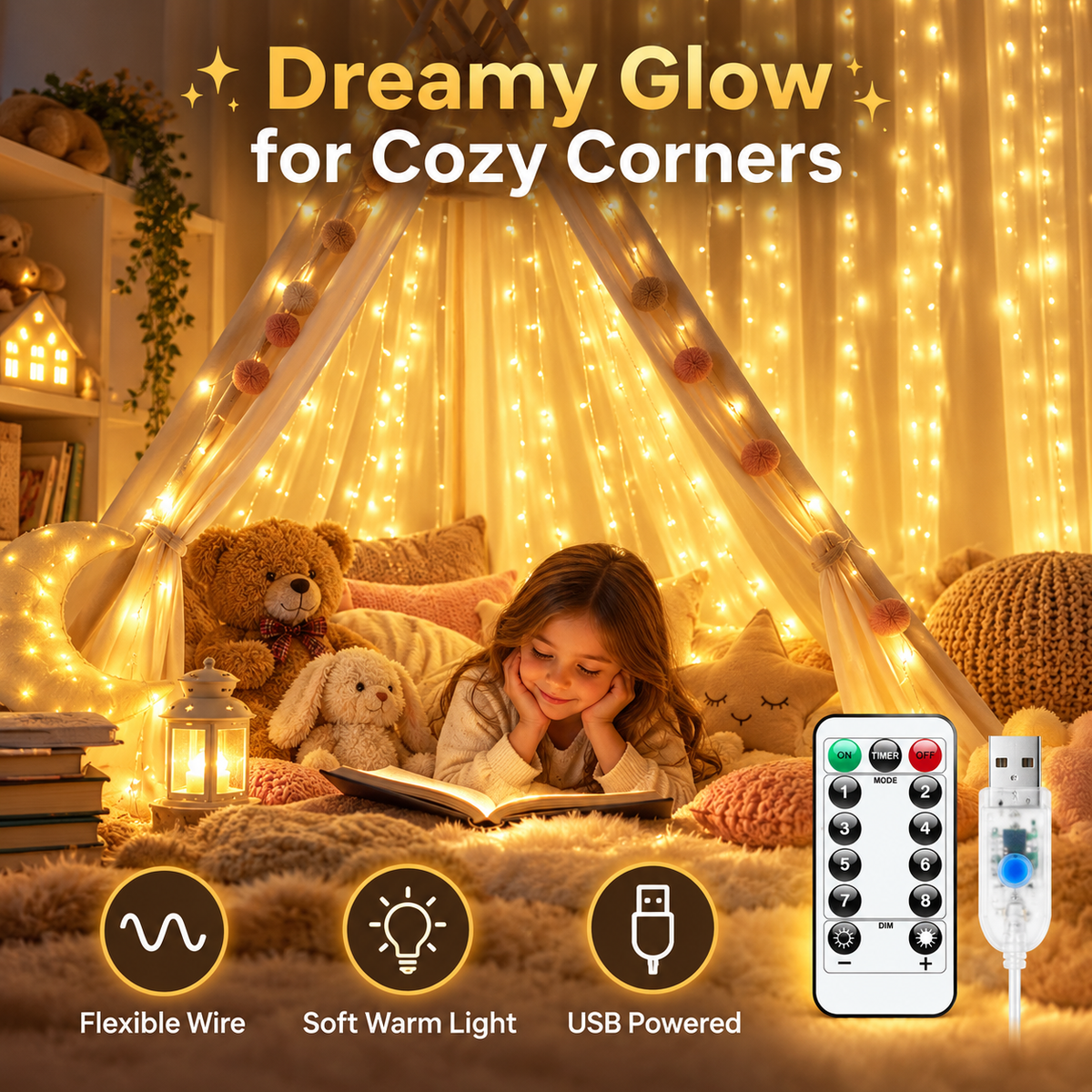 ✨ Remote-Control LED Curtain Lights – Magical Indoor & Holiday Decor