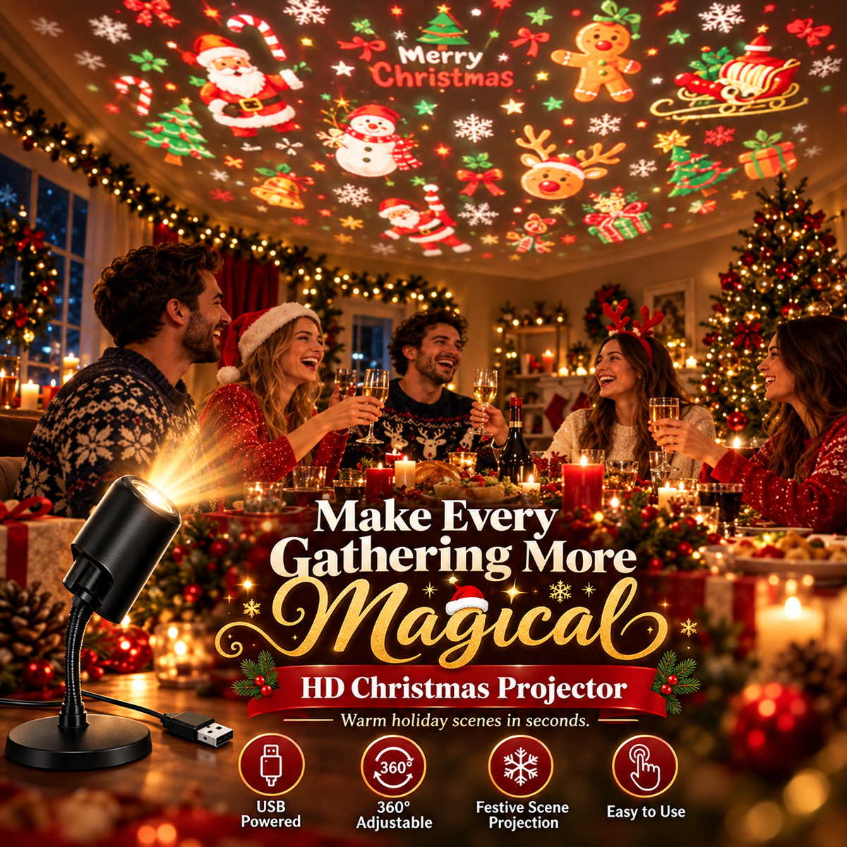 🎄 HD Christmas– Projector 10 Festive Scenes for Magical Holiday Displays