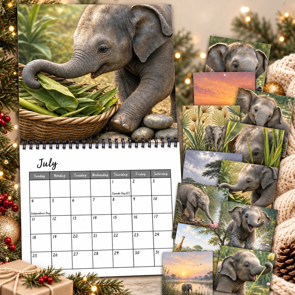 Baby Elephant 2027 Wall Calendar