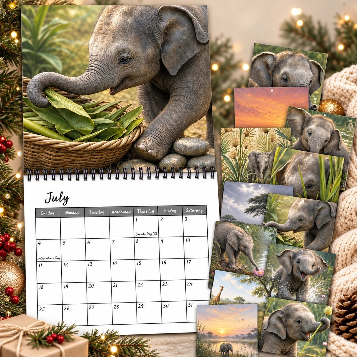 Baby Elephant 2027 Wall Calendar