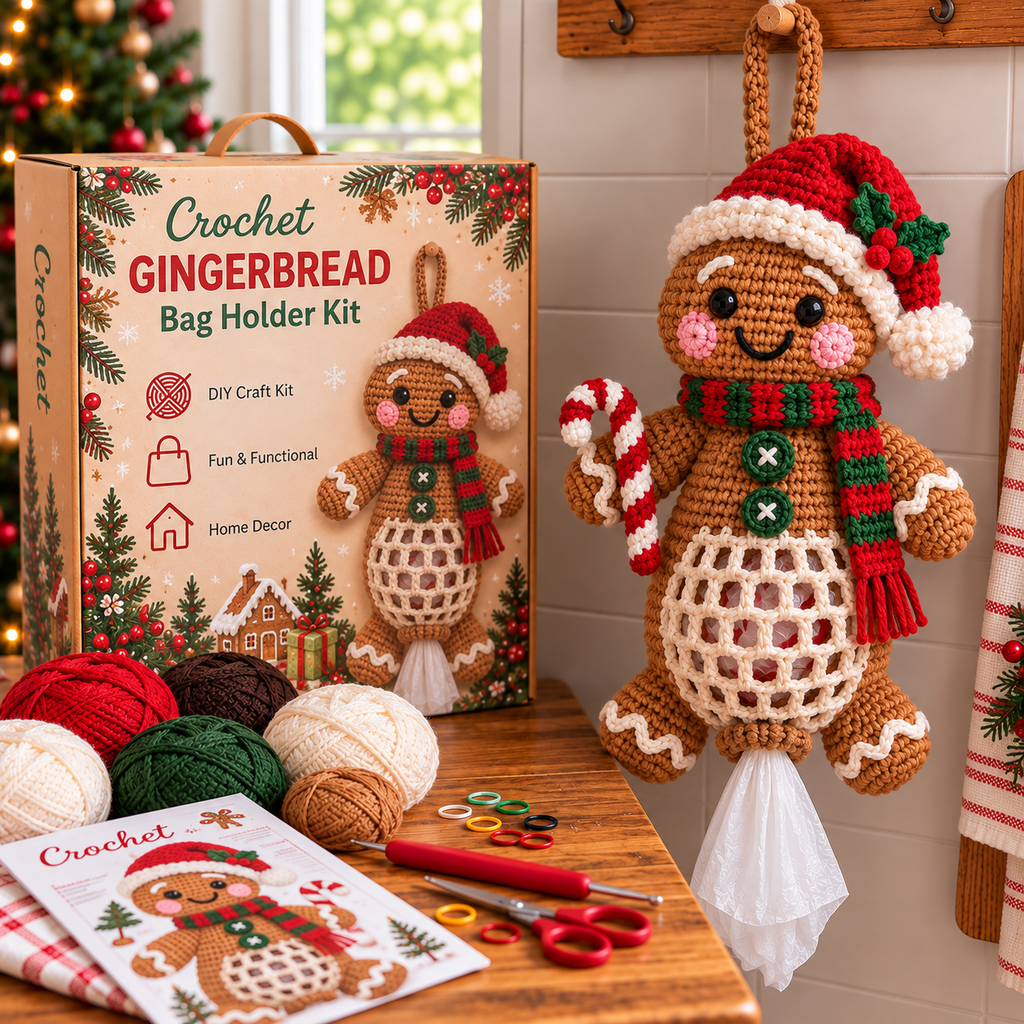 Christmas Gingerbread Man Crochet Bag Holder Kit