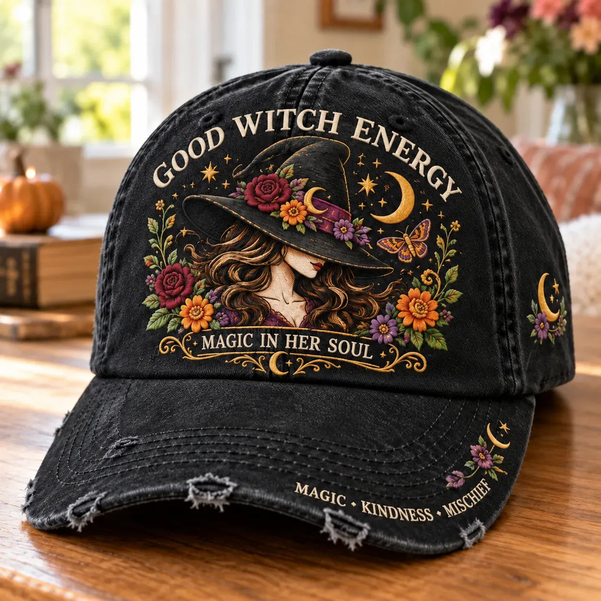 Good Witch Energy Floral Witch Baseball Cap