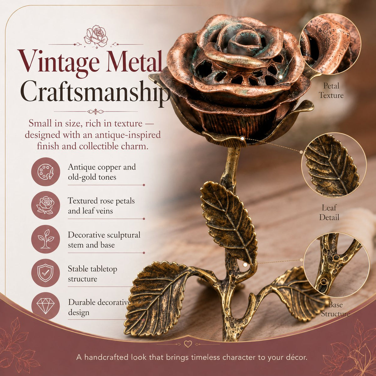 🌹💕 Vintage Rose Incense Burner – A Thoughtful Gift for Meditation & Relaxation Lovers ✨🕯️