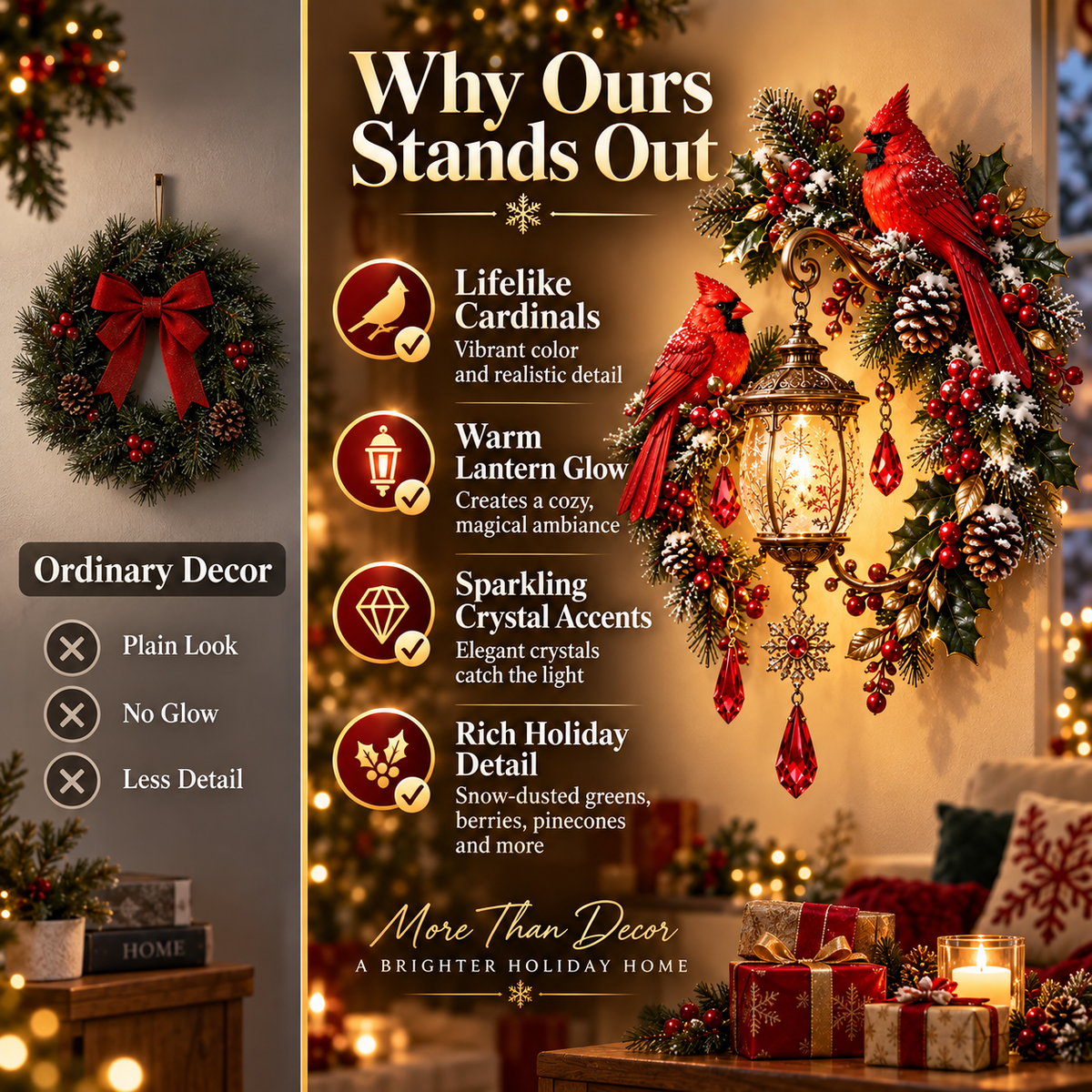 Cardinal Christmas Lantern Glow – Lighted Holiday Wall Decor