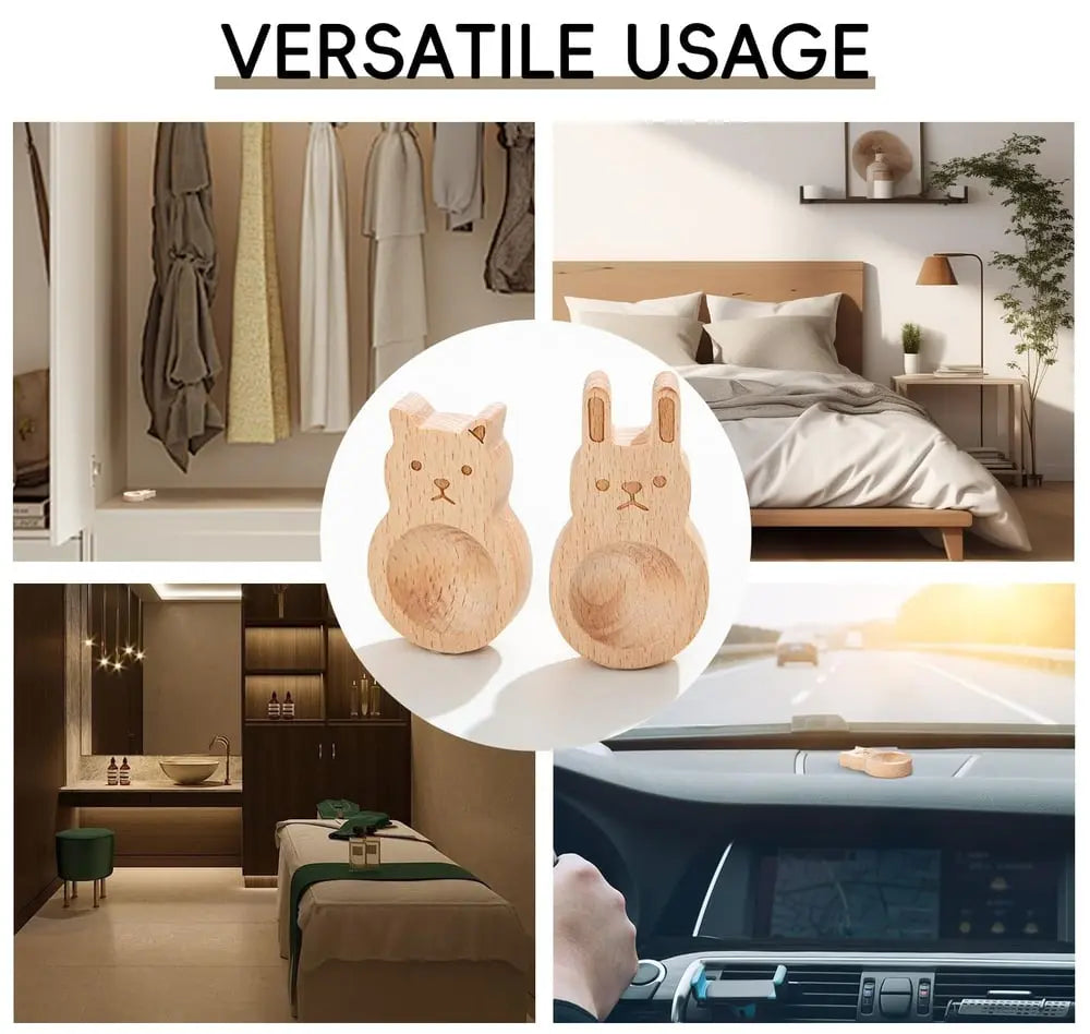 Sikunuo | 4-piece set wooden fragrance dispensers – cat & rabbit