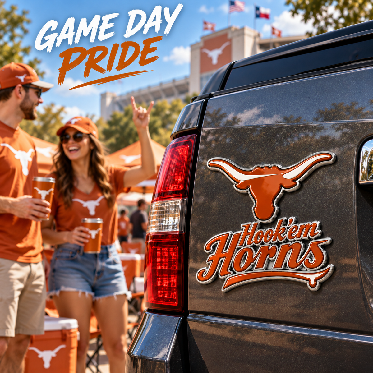 Hook ’Em Horns 3D Metal Car Emblem