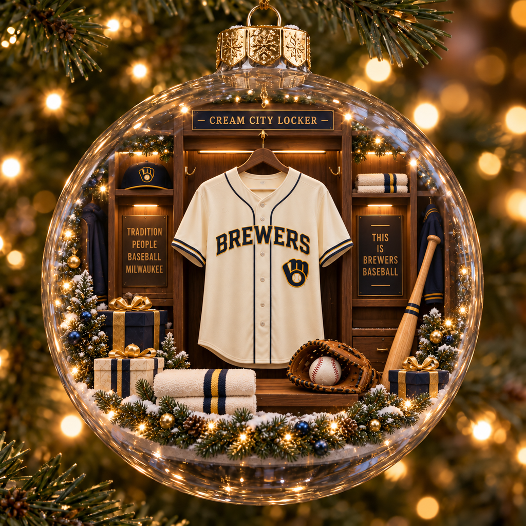 Brewers Light-Up Baseball Heritage Christmas Ornament