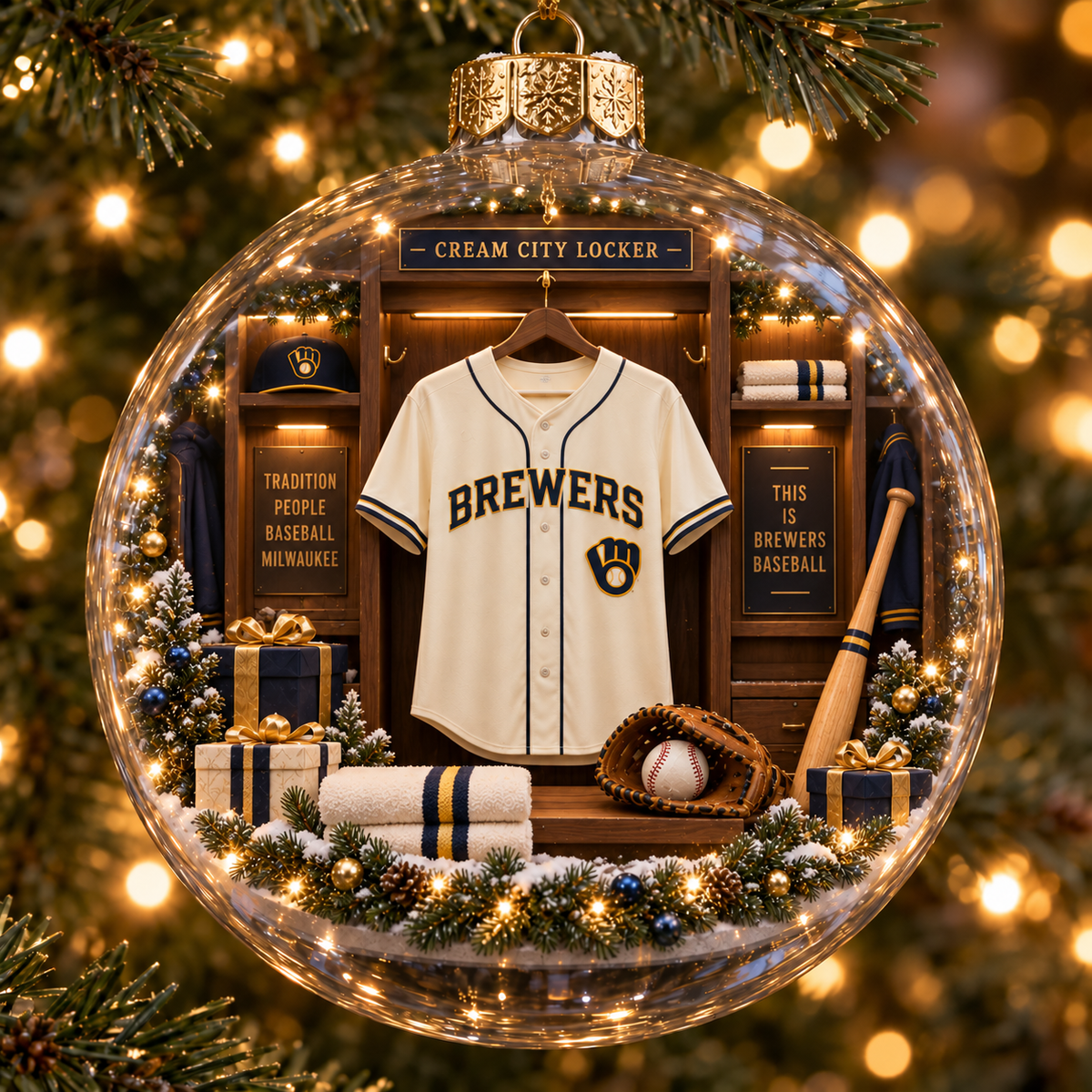 Brewers Light-Up Baseball Heritage Christmas Ornament