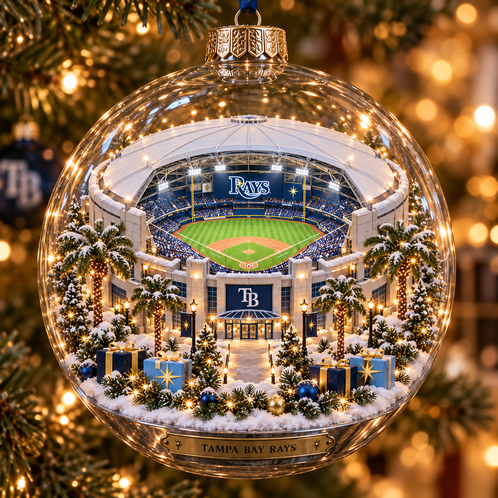 Rays Light-Up Baseball Heritage Christmas Ornament