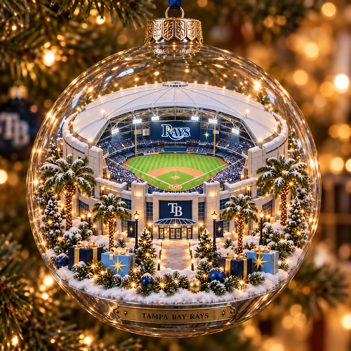 Rays Light-Up Baseball Heritage Christmas Ornament