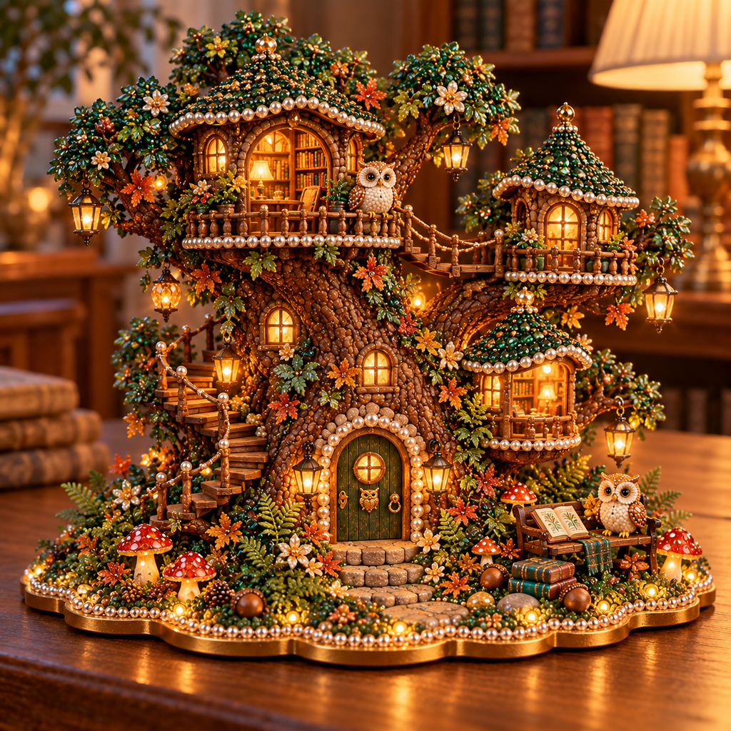 Owl's Enchanted Village – DIY 3D Diamond Art Decoration Kit