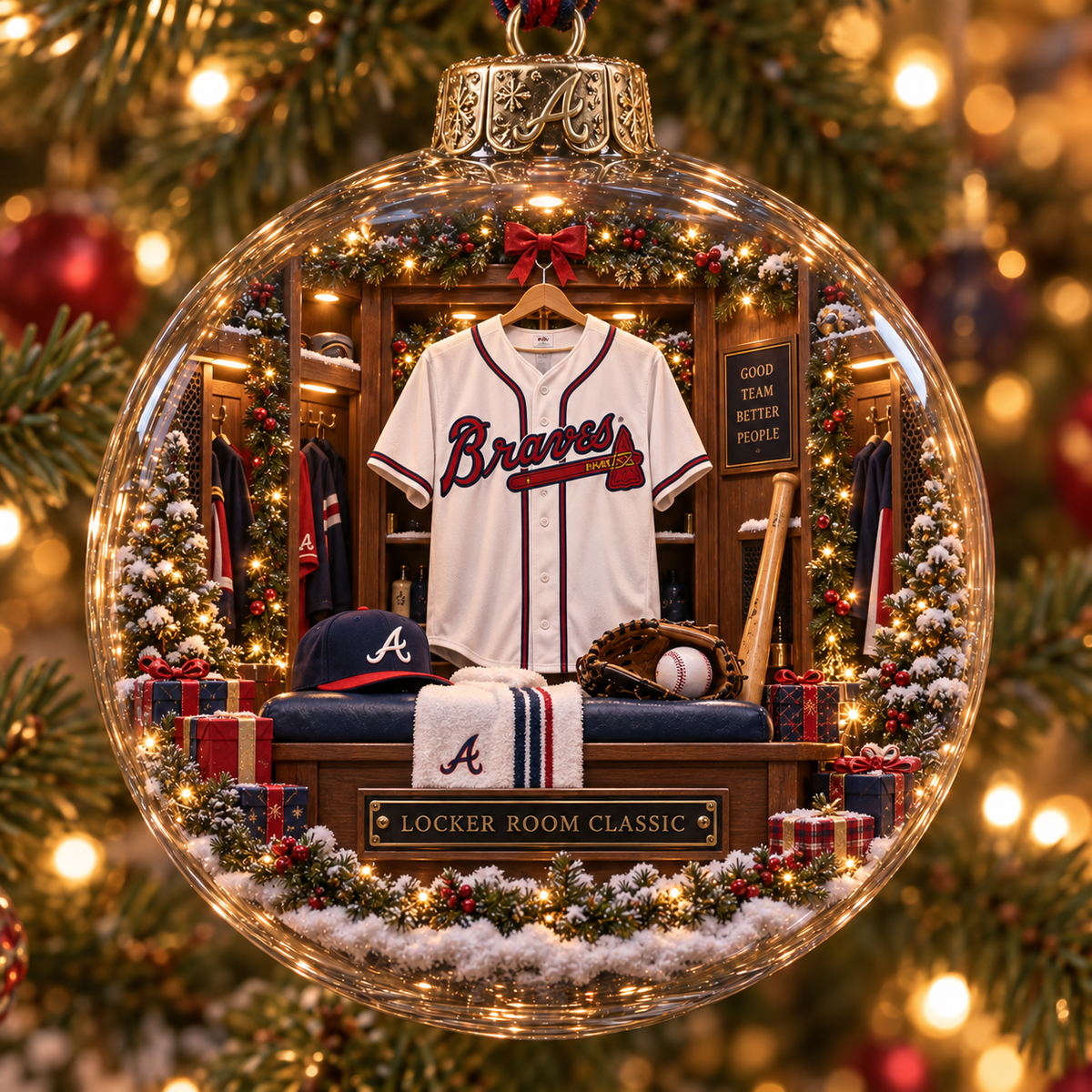 Atlanta Braves Light-Up Baseball Heritage Christmas Ornament