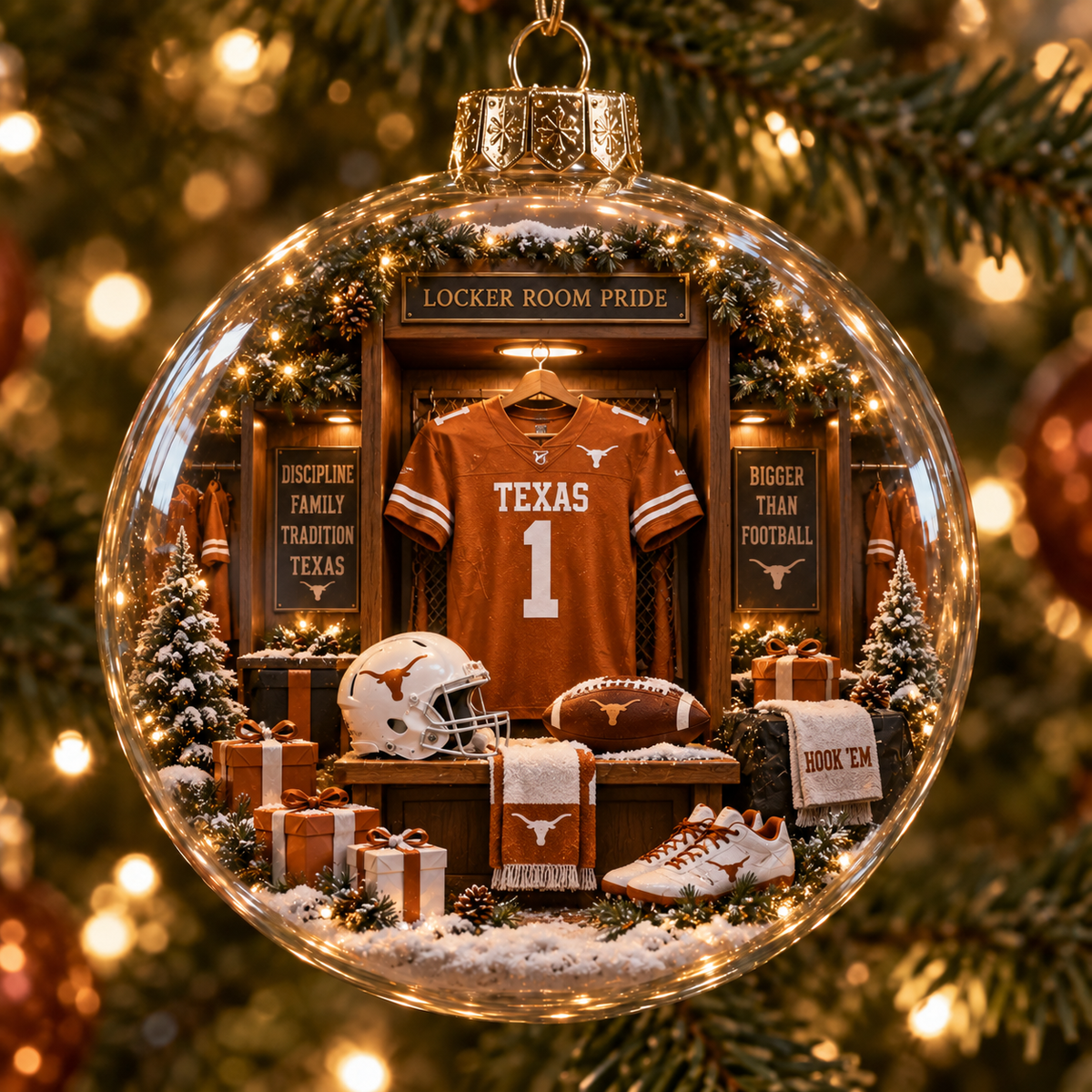 Hook ’Em – Light-Up College Football Heritage Christmas Ornament