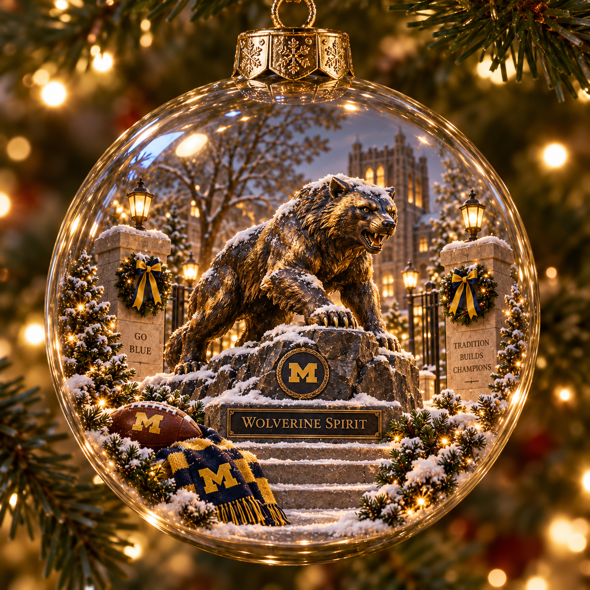 Go Blue – Light-Up College Football Heritage Christmas Ornament