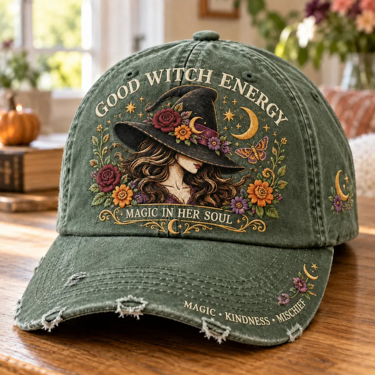 Good Witch Energy Floral Witch Baseball Cap