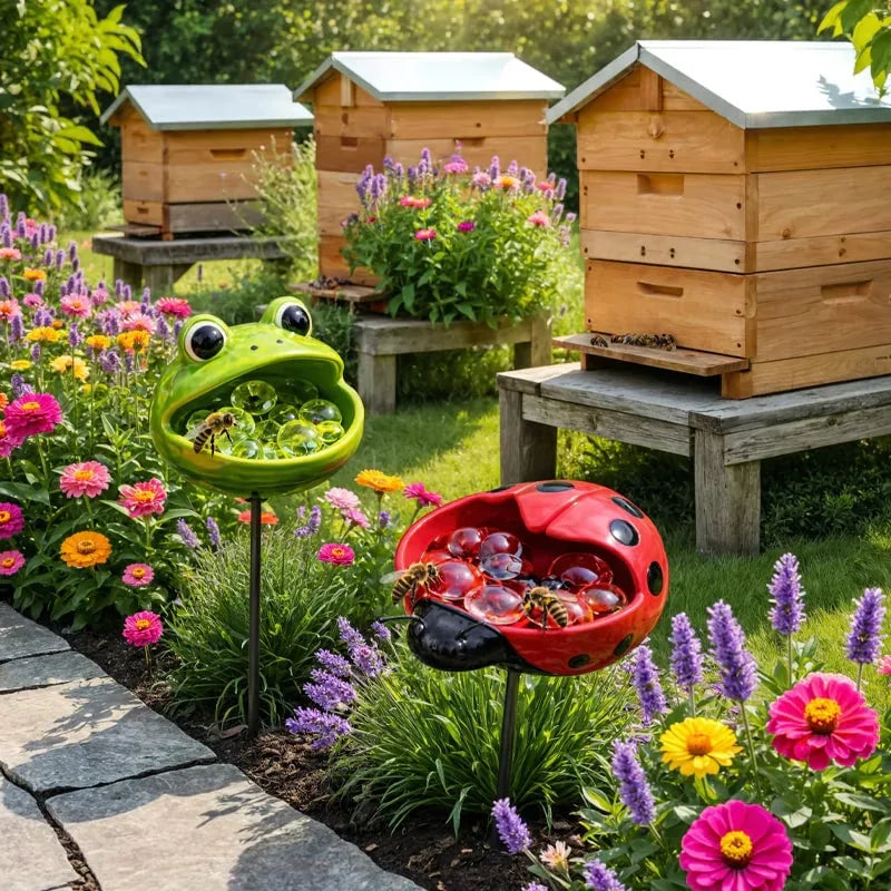 Help Pollinators Thrive! | Frog. Snail & Ladybug Water Bowl Decor