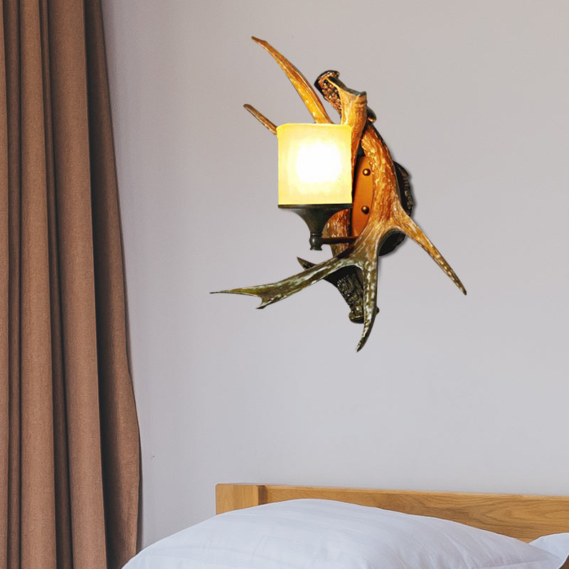 Sikunuo | 1 Light Marble Wall Light Modern Style Bronze Cylinder Dining Room Wall Light with Moose