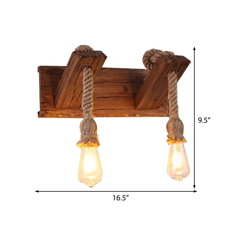 Sikunuo | Wood Exposed Bulb Wall Lighting Industrial Style Rope 1/2 Light Bedroom Wall Lamp