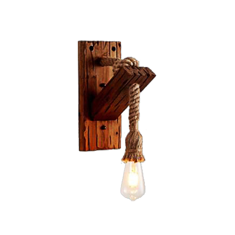 Sikunuo | Wood Exposed Bulb Wall Lighting Industrial Style Rope 1/2 Light Bedroom Wall Lamp