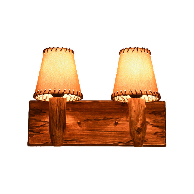 Sikunuo | 1/2-Light Tapered Wall Lamp Industrial Wooden Fabric Wall Lamp Fixture for Dining Room