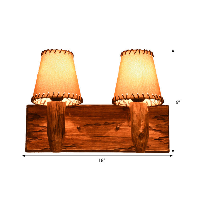 Sikunuo | 1/2-Light Tapered Wall Lamp Industrial Wooden Fabric Wall Lamp Fixture for Dining Room