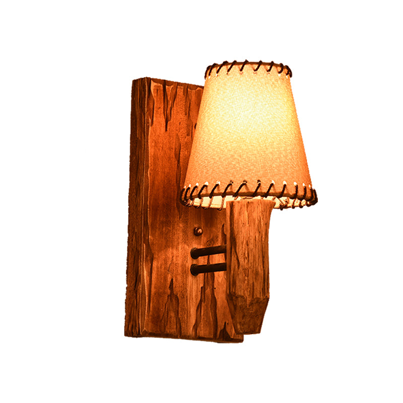 Sikunuo | 1/2-Light Tapered Wall Lamp Industrial Wooden Fabric Wall Lamp Fixture for Dining Room