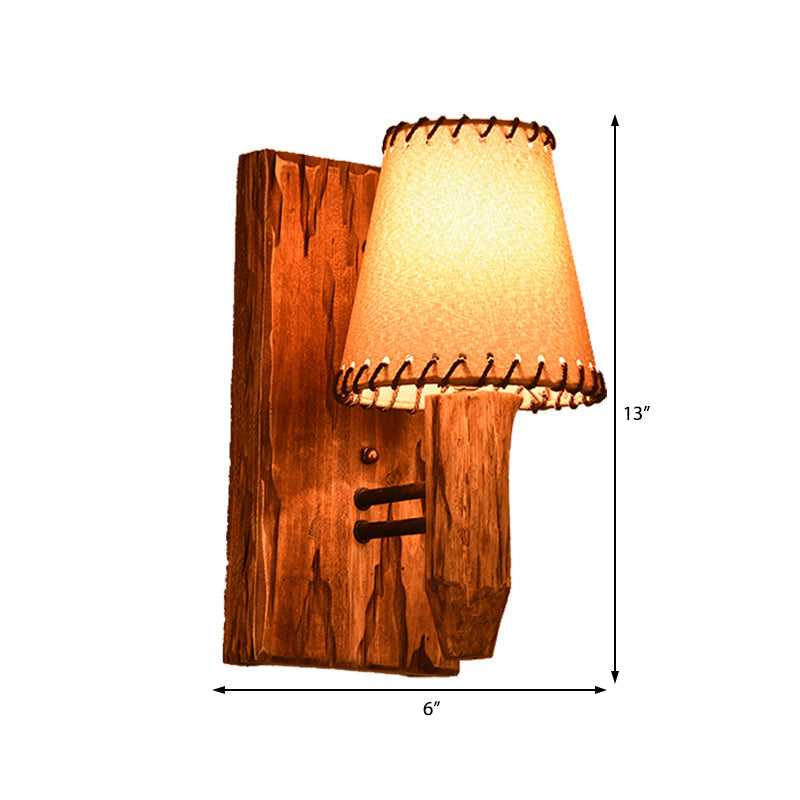 Sikunuo | 1/2-Light Tapered Wall Lamp Industrial Wooden Fabric Wall Lamp Fixture for Dining Room
