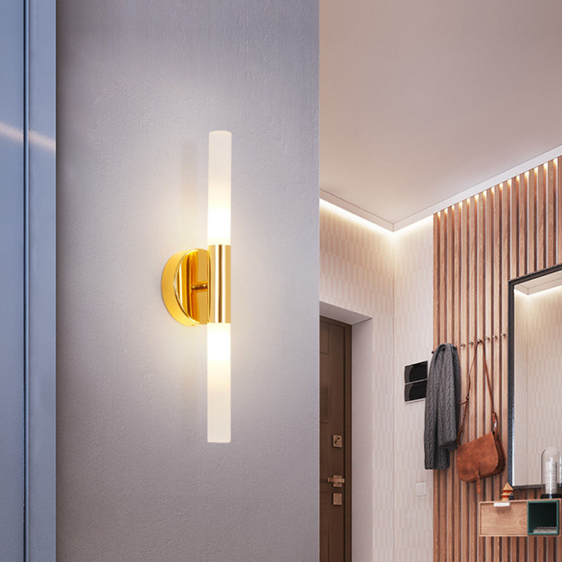 Sikunuo | Minimalist Slim Tubular Wall Lamp White Glass LED Corner Wall Lighting Fixture in Brass
