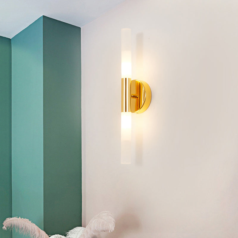Sikunuo | Minimalist Slim Tubular Wall Lamp White Glass LED Corner Wall Lighting Fixture in Brass