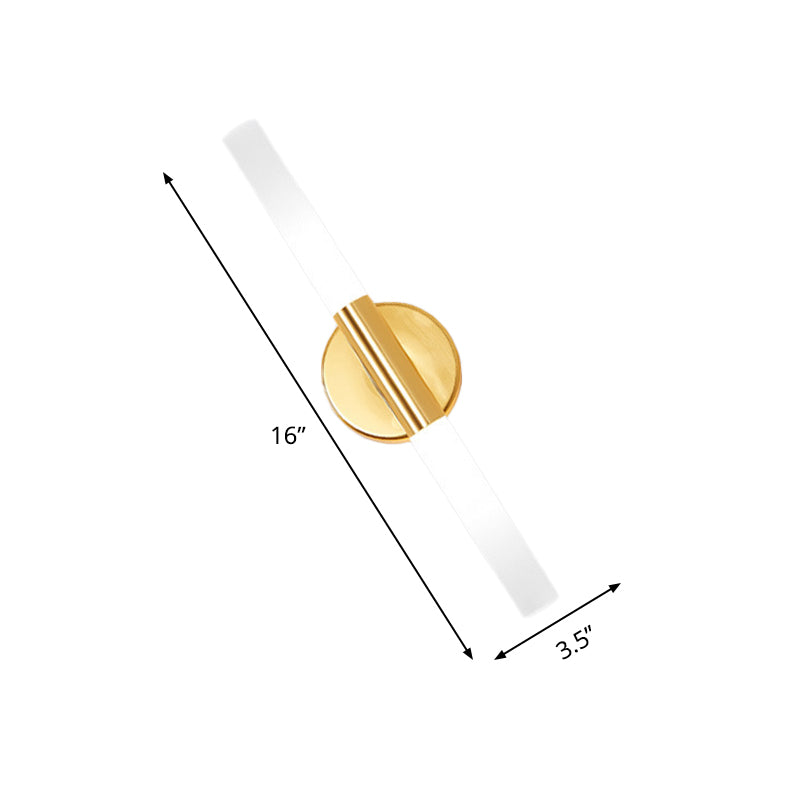 Sikunuo | Minimalist Slim Tubular Wall Lamp White Glass LED Corner Wall Lighting Fixture in Brass