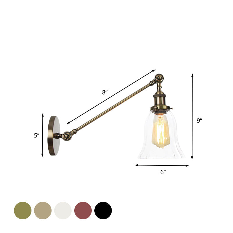 Sikunuo | Black/Bronze/Brass 1 Light Wall Lighting Unit Vintage Clear Glass Bell Wall Lamp with Arm, 8"/12" Long