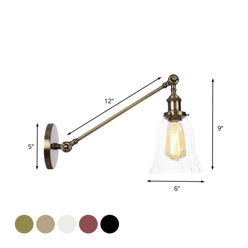 Sikunuo | Black/Bronze/Brass 1 Light Wall Lighting Unit Vintage Clear Glass Bell Wall Lamp with Arm, 8"/12" Long