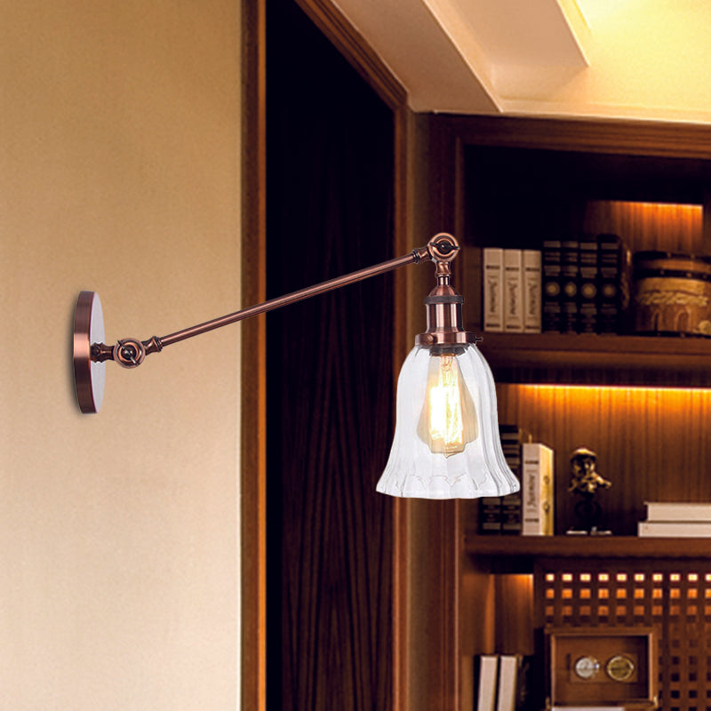 Sikunuo | Black/Bronze/Brass 1 Light Wall Lighting Unit Vintage Clear Glass Bell Wall Lamp with Arm, 8"/12" Long