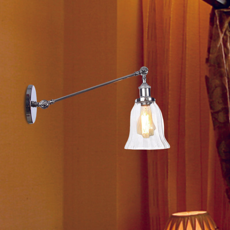 Sikunuo | Black/Bronze/Brass 1 Light Wall Lighting Unit Vintage Clear Glass Bell Wall Lamp with Arm, 8"/12" Long