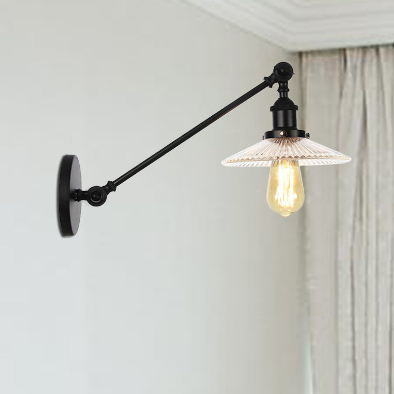 Sikunuo | Clear Ribbed Glass Bronze/Brass/Copper Wall Mounted Lamp Shade 1 Light Vintage Lighting Fixture, 8"/12" L Arm