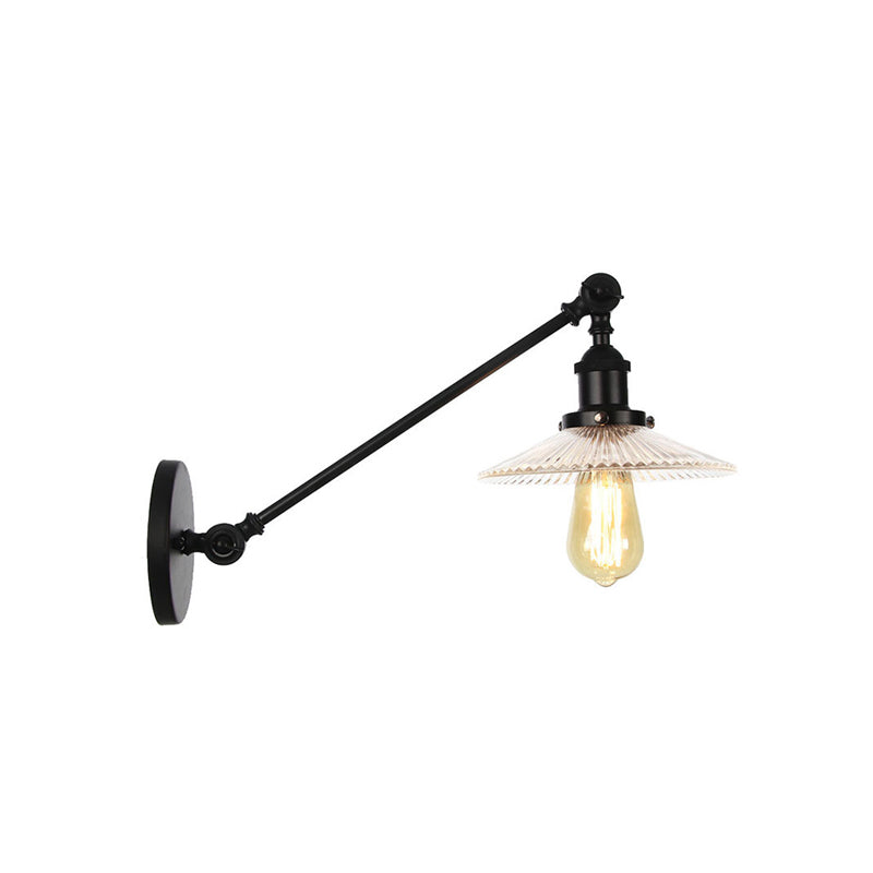 Sikunuo | Clear Ribbed Glass Bronze/Brass/Copper Wall Mounted Lamp Shade 1 Light Vintage Lighting Fixture, 8"/12" L Arm