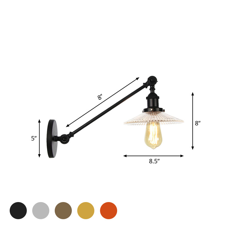 Sikunuo | Clear Ribbed Glass Bronze/Brass/Copper Wall Mounted Lamp Shade 1 Light Vintage Lighting Fixture, 8"/12" L Arm